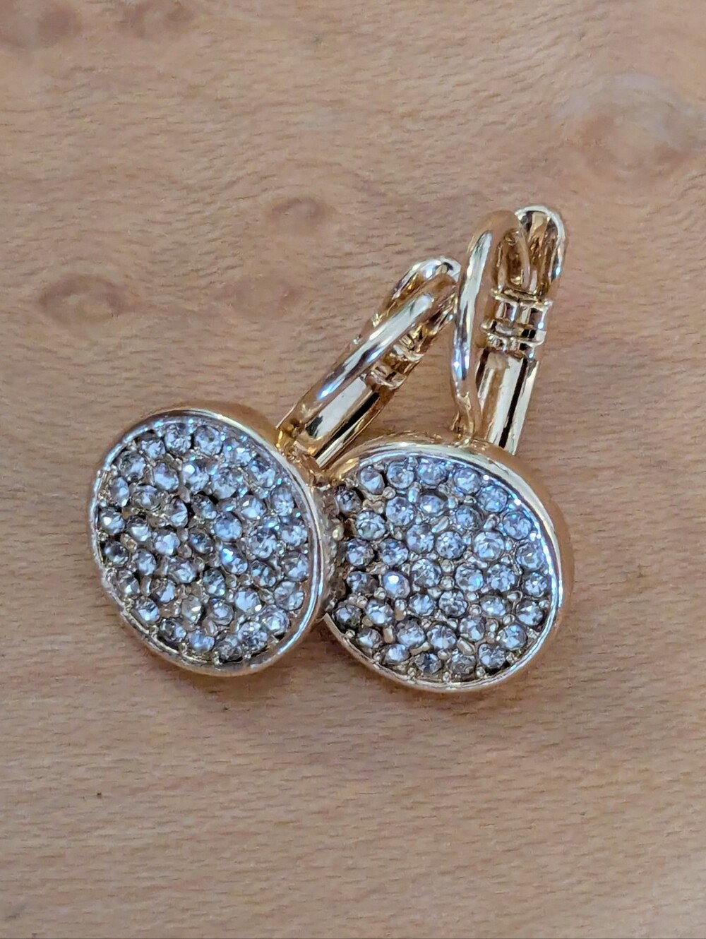 Vince Camuto Gold Tone Pave Circle Lever Back Earrings